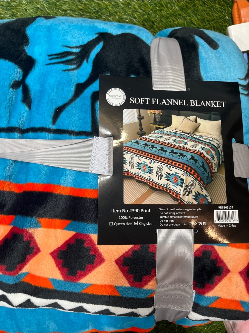 blue horse western king blanket